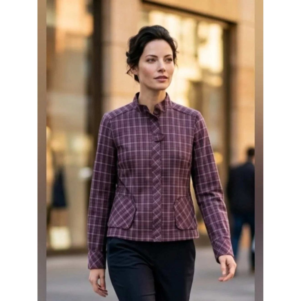 Lole Womens Purple Plaid Lightweight Zip Up Jacket UPF 50+ Size 10